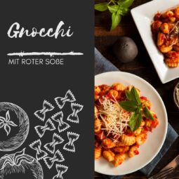 gnocchi mit rotem sauce, geriebenem Käse und basilikum